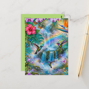 Jungle Fantasie Watervallen Kolibries Regenboog Briefkaart