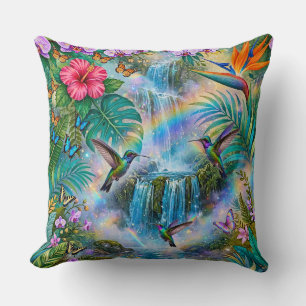 Jungle Fantasie Watervallen Kolibries Regenboog Kussen