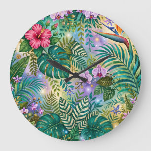 Jungle Fantasy Bloemen Paars Groen Goud Dromerig Grote Klok