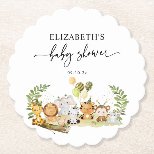 Jungle Feest Baby Shower Feest Kartonnen Onderzetters (Voorkant)