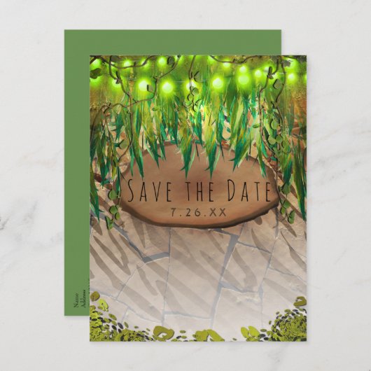 JUNGLE FEEST Bladeren & Dierenprint Save the Date Aankondigingskaart (Voorkant / Achterkant)