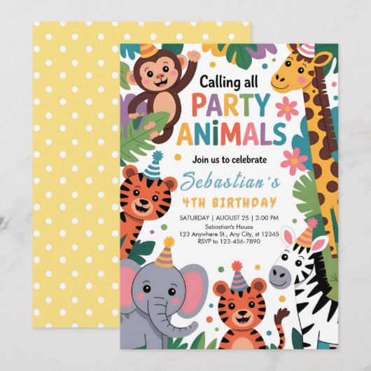 Jungle Feest Dieren Verjaardag Kaart (Voorkant / Achterkant)