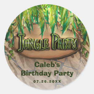 JUNGLE FEEST Leaves & Animal Print Feest Favor Ronde Sticker