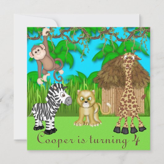 Jungle Fun Verjaardagsuitnodiging Kaart (Voorkant)