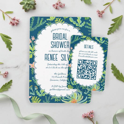 Jungle Garden Watercolor Custom QR BRIDAL SHOWER Informatiekaartje