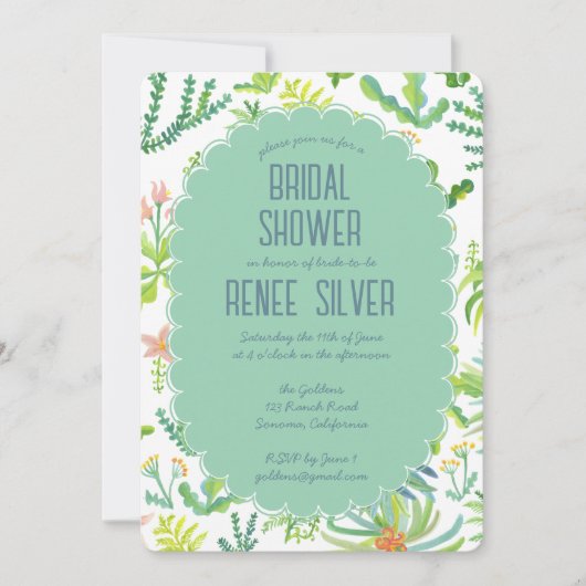 Jungle Garden Watercolor Custom QR  BRIDAL SHOWER Kaart (Voorkant)