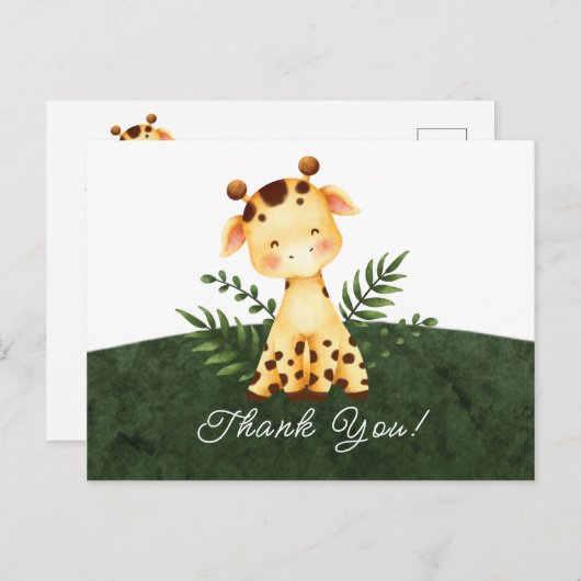 Jungle Giraffe Baby Shower Bedankkaart Briefkaart (Voorkant / Achterkant)