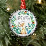 Jungle Giraffe Baby's First Christmas Ornament<br><div class="desc">Cute baby's first Christmas ornament the sweetest little giraffe framed met watercolor jungle leaves.</div>