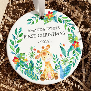 Jungle Giraffe Photo Baby's 1st Christmas Ornament