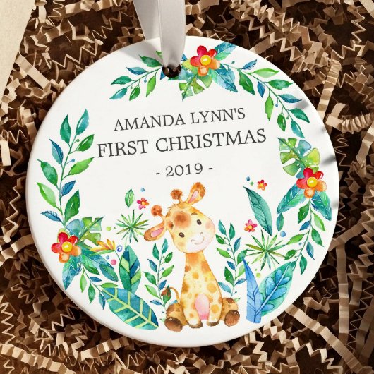 Jungle Giraffe Photo Baby's 1st Christmas Ornament