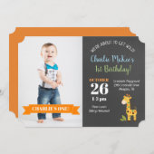 Jungle Giraffe Schoolbord Verjaardags Uitnodiging (Voorkant / Achterkant)