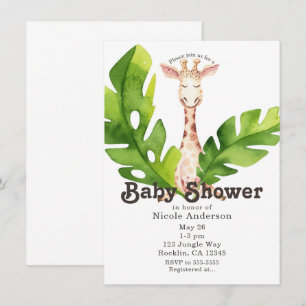 Jungle Giraffe Watercolor Baby Shower Feestje Kaart