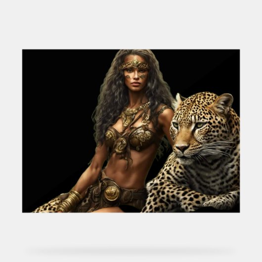 Jungle Girl and Her Pet Leopard Acrylic Wall Sign Acryl Bord (Voorkant)