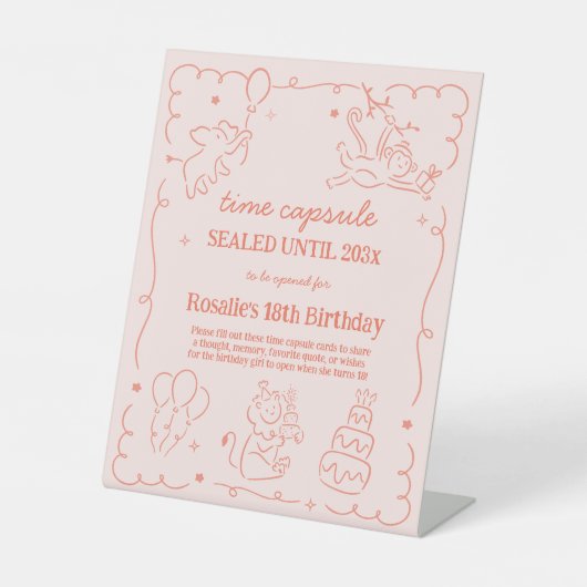 Jungle Girl's 1st Birthday Time Capsule Reclamebord Met Voetstuk (Voorkant)