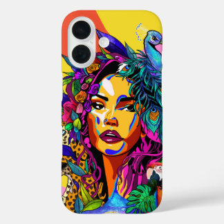 Jungle Goddess Pop Art Peacock Portrait iPhone 16  Hoesje