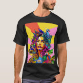 Jungle Goddess Pop Art Peacock Portrait T-Shirt (Voorkant)