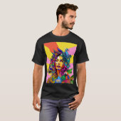 Jungle Goddess Pop Art Peacock Portrait T-Shirt (Voorkant volledig)