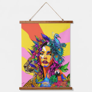 Jungle Godin Pop Art Pauw Hanggend Ta Hangend Wandkleed
