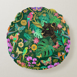 Jungle Gouden Fantasie Surreal Exotisch Rond Kussen