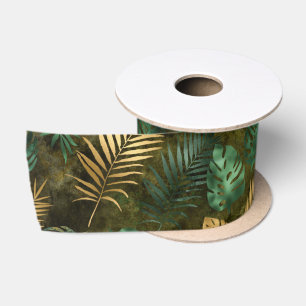 Jungle groen geel tropisch palmenblad satijnen lint