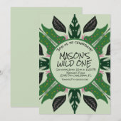 Jungle groen handgetekend  zoo feestje  kaart (Voorkant / Achterkant)