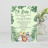 Jungle Groene Folie Wilde Malle Dieren Uitnodiging (Staand voorkant)