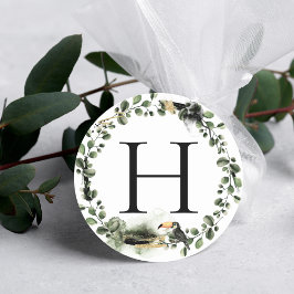 Jungle Groenery | Monogram Huwelijksenvelopzegel Ronde Sticker