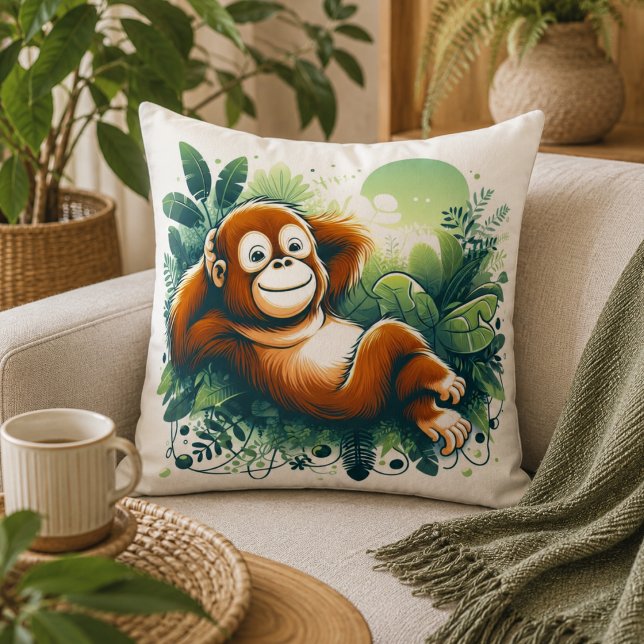 Jungle Harmony: op orang-oetans geïnspireerd  Kussen (Jungle Harmony: Orangutan-Inspired Throw Pillow)