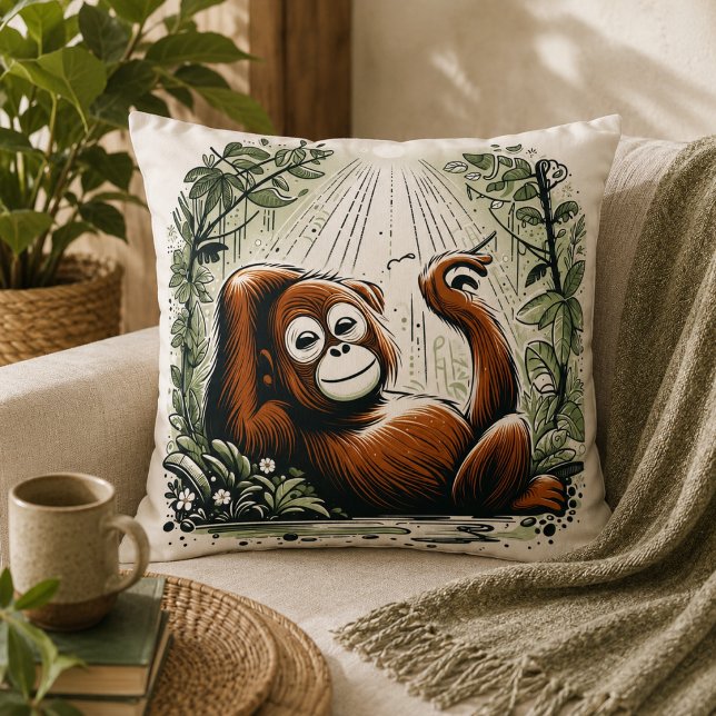 Jungle Harmony: orang-oetan inspiratie  Kussen (Jungle Harmony: Orangutan-Inspired Throw Pillow)