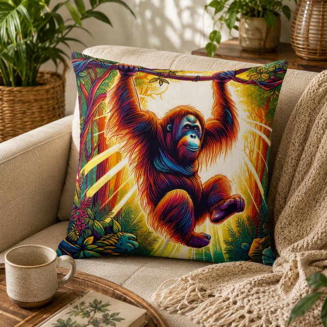 Jungle Harmony: orang-oetan inspiratie  Kussen (Jungle Harmony: Orangutan-Inspired Throw Pillow)