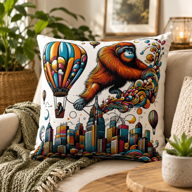 Jungle Harmony: orang-oetan inspiratie  Kussen (Jungle Harmony: Orangutan-Inspired Throw Pillow)
