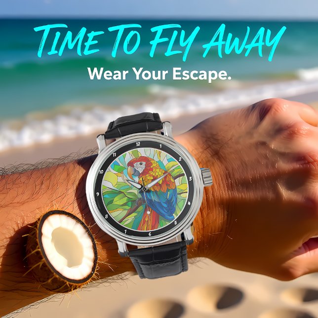 Jungle Harmony" - Stained Glass Parrot Horloge (Creator heeft geüpload)