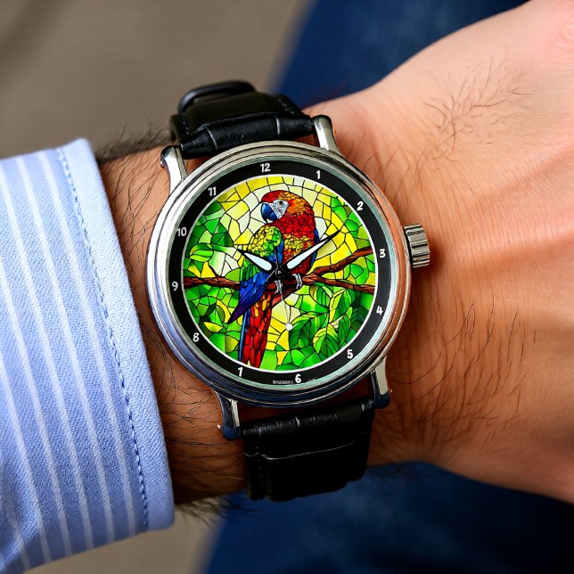 Jungle Jewel" - Stained Glass Parrot  Horloge (Creator heeft geüpload)