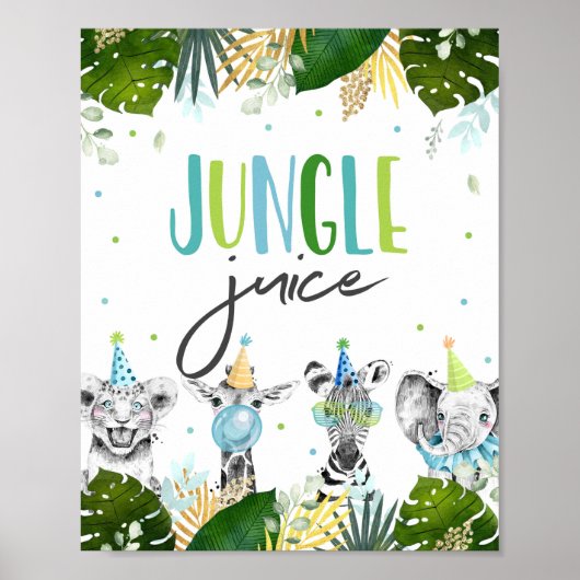 Jungle Juice Safari Party Animals Birthday Sign Poster (Voorkant)