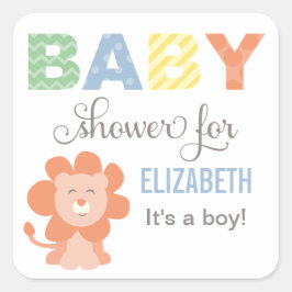 Jungle Leeuw Baby Jongens Borrel Vierkante Sticker