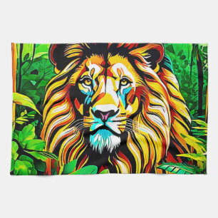 Jungle Leeuw Pop Art Ontwerp Theedoek