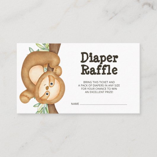 Jungle Luiaard Baby Shower Luier Raffel Ticket (Voorkant)