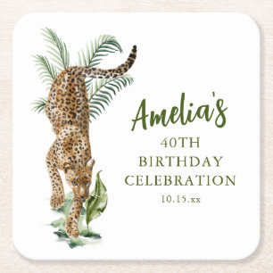 Jungle Luipaard Aquarel 40e Verjaardagsfeest Naam Kartonnen Onderzetters
