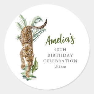 Jungle Luipaard Aquarel 40e Verjaardagsfeest Naam Ronde Sticker