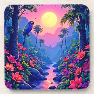 Jungle Maan Blauwe Papegaai Paradijs Bier Onderzetter