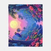 Jungle Maan Blauwe Papegaai Paradijs Fleece Deken (Voorkant)