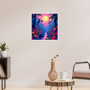 Jungle Maan Blauwe Papegaai Paradijs Poster