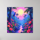 Jungle Moon Blue Parrot Paradise Canvas Afdruk (Voorkant)