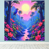 Jungle Moon Blue Parrot Paradise Canvas Afdruk (Insitu (Houten vloer))
