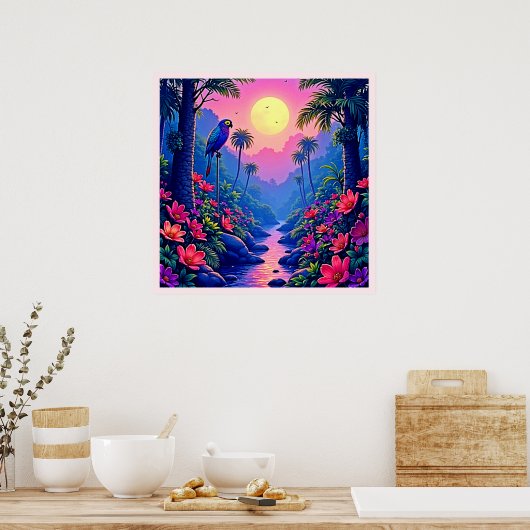Jungle Moon Blue Parrot Paradise Poster (Keuken)