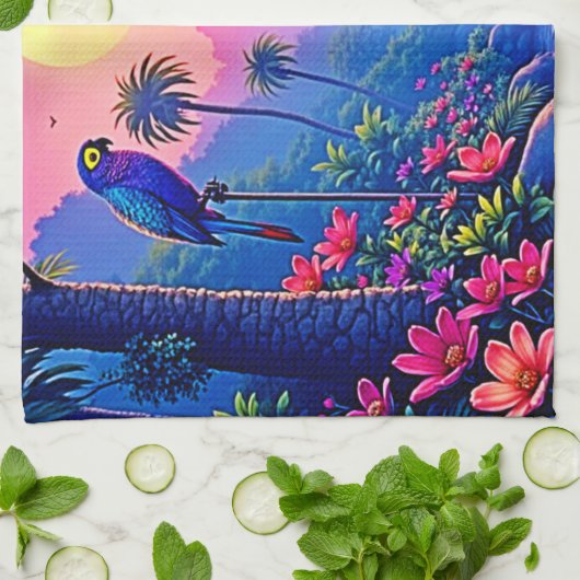 Jungle Moon Blue Parrot Paradise Theedoek (Gevouwen)