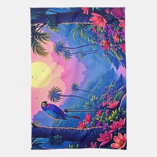 Jungle Moon Blue Parrot Paradise Theedoek (Verticaal)