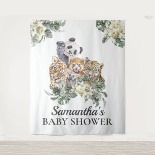 Jungle Moppige Dieren Monogram Tropische Baby Borr Wandkleed