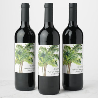 Jungle palm waterverf tropisch wijn etiket