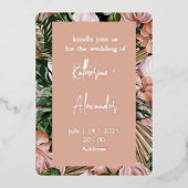 Jungle palmbloemen regenwoud bloemen roze groen folie uitnodiging (Voorkant)